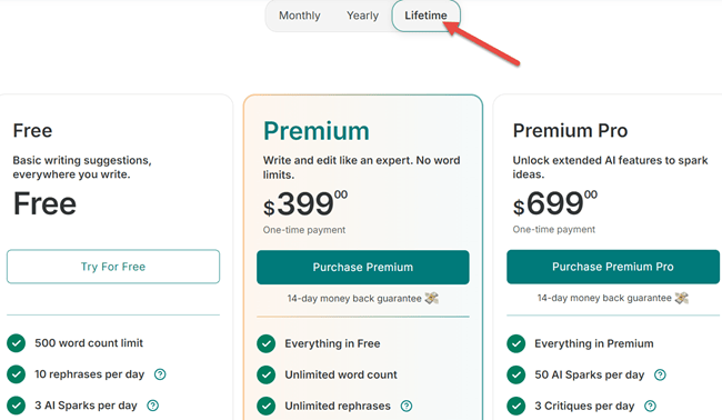 Lifetime Pricing for ProWritingAid