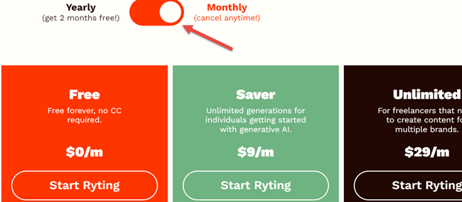 Rytr Monthly Pricing