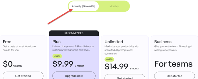 Wordtune Annual Pricing