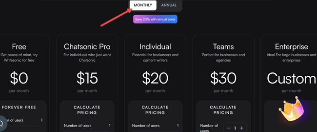 Writesonic Monthly Pricing